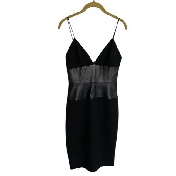 L’AGENCE Elegant Black Dress Faux Leather Cocktail 2 - Picture 1 of 7